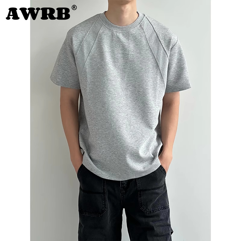 AWRB太空棉空气层美式正肩解构短袖T恤夏季潮牌宽松休闲百搭上衣