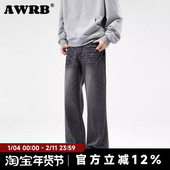 男宽松直筒cleanfit简约闪电纹长裤 AWRB美式 复古水洗潮牌牛仔裤