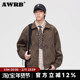 新款 AWRB美式 复古翻领皮衣男春秋季 潮牌宽松百搭潮流夹克休闲外套