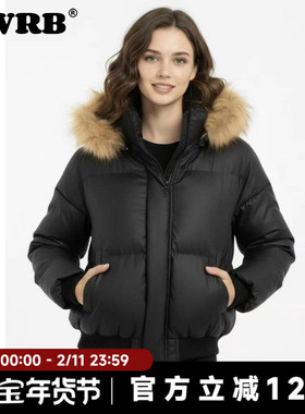 AWRB美式高街连帽可拆卸毛领短款冬季cleanfit派克服加厚外套棉衣