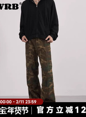 AWRB美式高街水洗复古伞兵迷彩裤男女vibe潮牌微喇休闲长裤