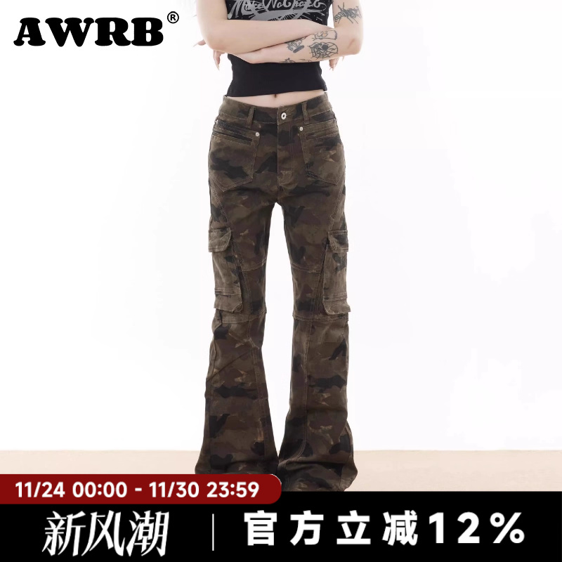 AWRB多口袋工装裤微喇vibe迷彩裤中性风cleanfit修身伐木裤子男女