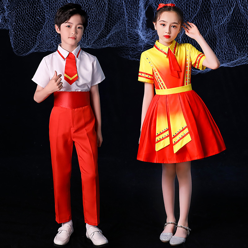 cnxu六一儿童演出服大合唱团表演中小学生诗朗诵喜庆女童舞蹈服装