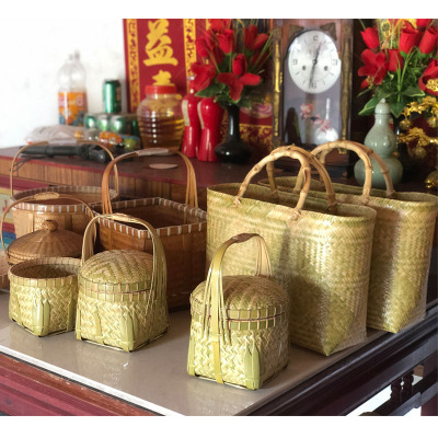 雨花石杂货  民间手艺人纯手工竹编篮手提篮电脑篮竹节包