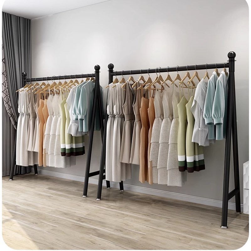 简约白色单杆挂衣架服装店落地式展示架卧室收纳挂衣杆阳台晾衣晒