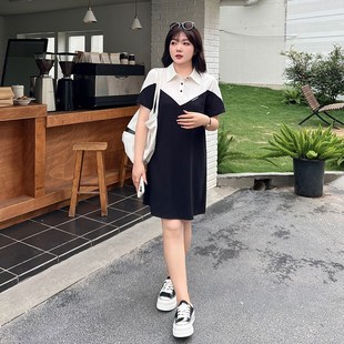 2023夏装新款大码女装显瘦妹妹胖MM连衣裙假两件拼接短袖A字裙子