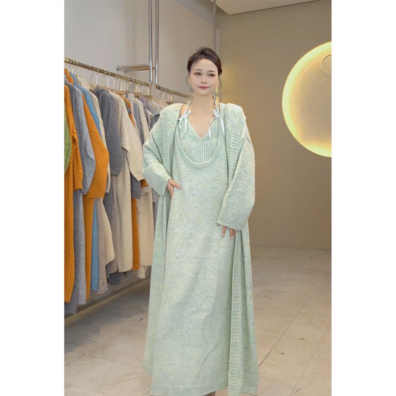 2024早秋新款蝴蝶结吊带背心裙显瘦休闲时尚中长款针织套装三件套,女装/女士精品,时尚套装,淘宝优惠券,粉丝福利购,淘宝优惠卷