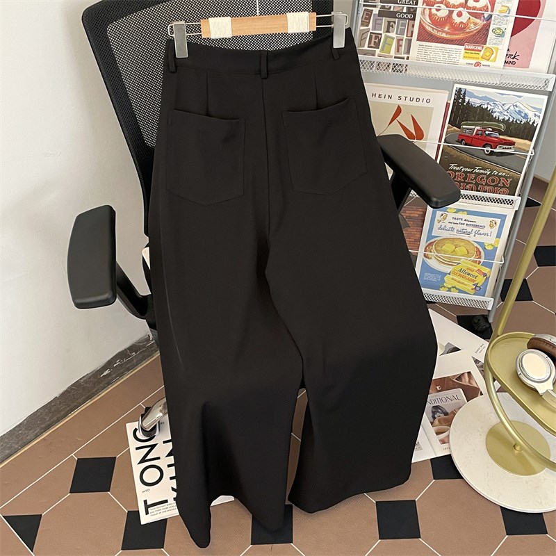 时尚直筒褶皱小西裤男装商务轻熟宽松显瘦阔腿拖地微喇免烫西装裤