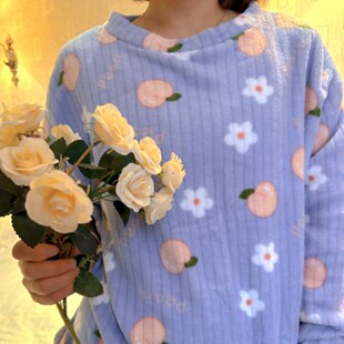 秋冬暖暖套装外穿宽松双面珊瑚绒暖暖家居睡衣单件上衣睡裤女保暖