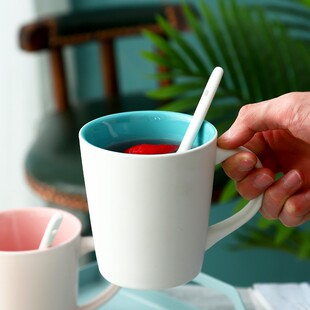 万花陶瓷杯子男女简约大容量马克杯咖啡杯牛奶杯家用办公室喝水杯