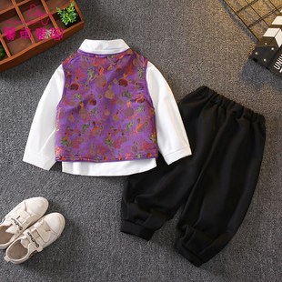 新中式汉服男童古装中国风贵公子马甲套装小少爷唐装宝宝周岁礼服