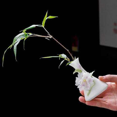 纯手工花瓶冰种玉瓷花朵小寿瓶摆件中式客厅插花家居装饰宽口窄口