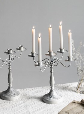 欧式复古烛台摆件中古餐桌烛光拍照道具法式浪漫高级蜡烛灯台底座