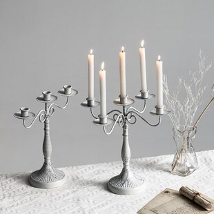 欧式复古烛台摆件中古餐桌烛光拍照道具法式浪漫高级蜡烛灯台底座