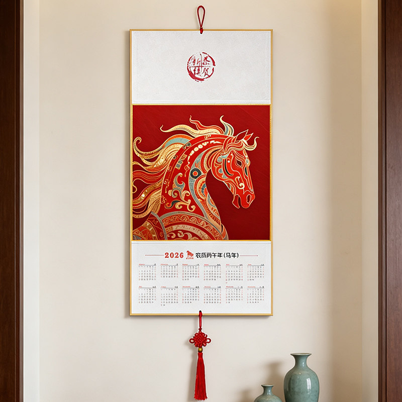 2026年马年挂历中国风传统图案新年装饰吉祥挂件客厅玄关过道挂画