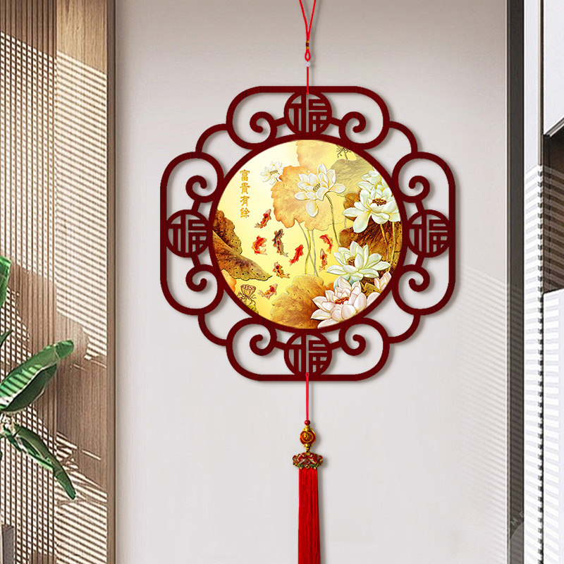富贵牡丹国画中国结挂饰茶楼新中式中式摆件挂件玄关餐厅装饰画