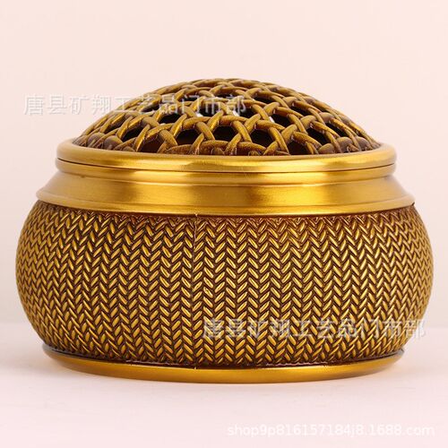 黄铜香炉檀香盘香炉 家用室内仿古熏香炉创意藤编香薰炉