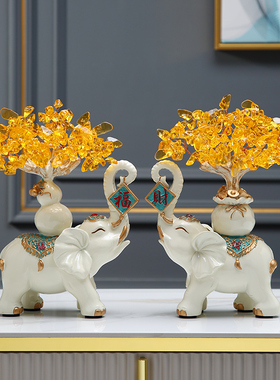 大象摆件发财树玄关客厅酒电视柜工艺乔迁送礼礼品新家居软装饰品