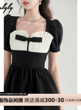 气质黑色b连衣裙女夏季2024新款高级感赫本风蓬蓬裙子法式a字短裙