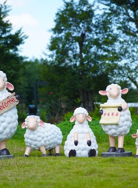 玻璃钢户外卡通绵羊雕塑小区幼儿园园林景观彩Q色卷毛羊雕塑装饰