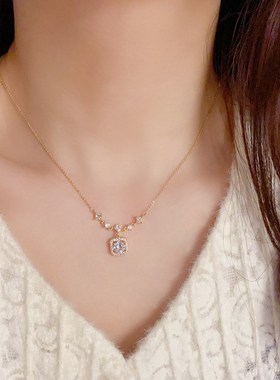 锆石方钻项链女轻奢小众高级感精致锁骨链气质百搭时尚网红配饰