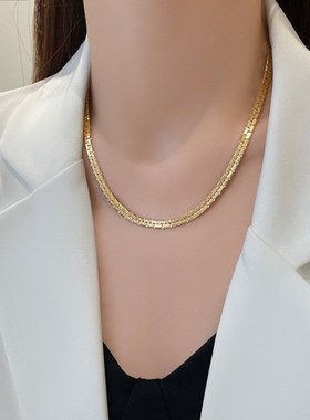 金色粗链条双层项链高级设计感小众2023年新款潮不掉色轻奢锁骨链