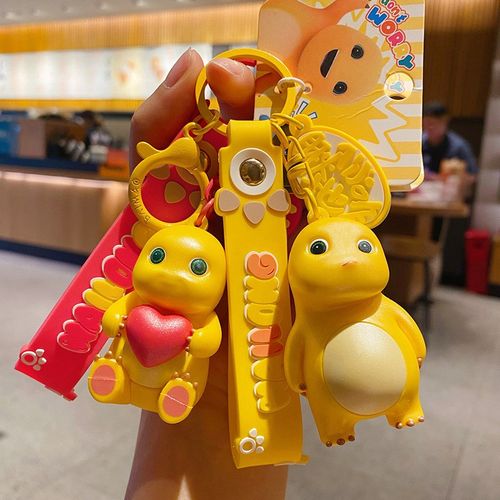 正版卡通微笑奶龙钥匙扣男女可爱网红滴胶公仔钥匙链情侣书包挂件