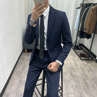 男款西装2023新款秋季商务休闲青年贴袋修身韩版西服套装男士正装