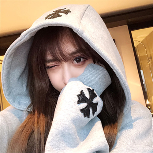 连帽卫衣女2021秋冬新款韩版加厚宽松bf刺绣字母慵懒风Z套头外套