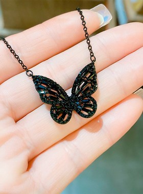 【超精致】黑暗风黑色锆石吊坠项链 高级感小众潮流个性锁骨项链