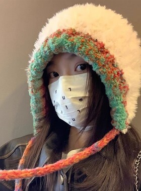大头围毛绒针织帽子女2023新款秋冬加厚保暖毛线帽显脸小白色