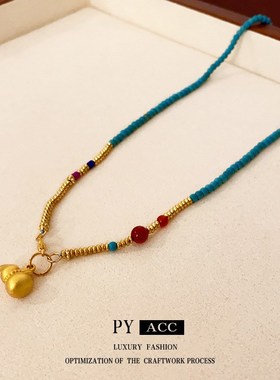 真金电镀葫芦爱心流苏项链韩国简约秋冬时尚毛衣链高级感小众饰品