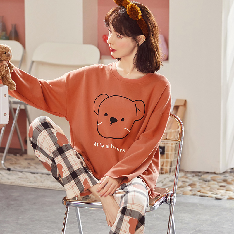 5XL特大码可外穿睡衣女秋冬胖妹妹200斤纯棉两件套装长袖女家居服