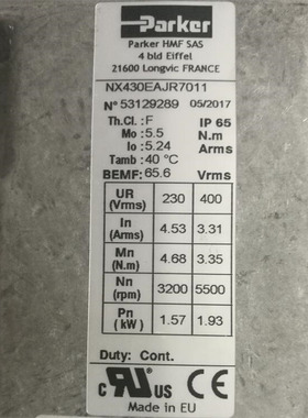 NX430EAJR7011 Parker伺服电机