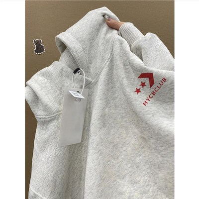 重磅纯棉美式复古潮牌字母连帽卫衣男秋冬款宽松潮流加绒加厚外套