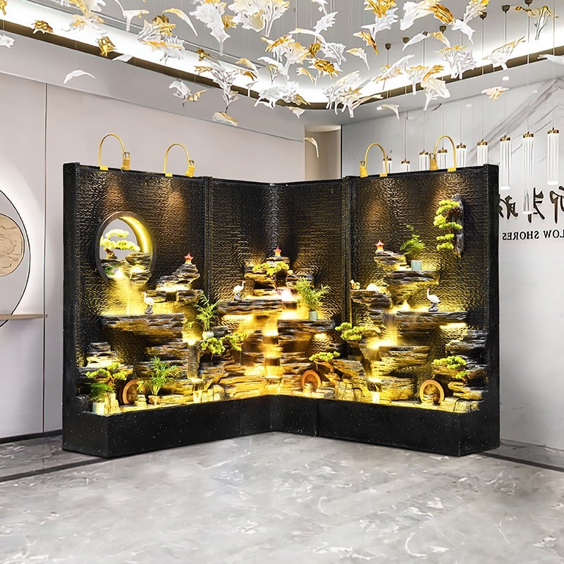大型水幕墙流水墙屏风入户花园景观玄关隔断办公室循环水鱼缸摆件