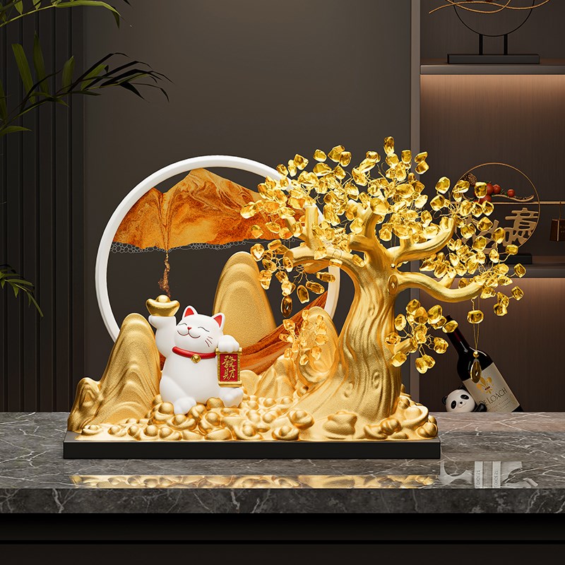 发财摇钱树招财猫进宝流沙画摆件办公室店铺前台装饰乔迁开业礼物