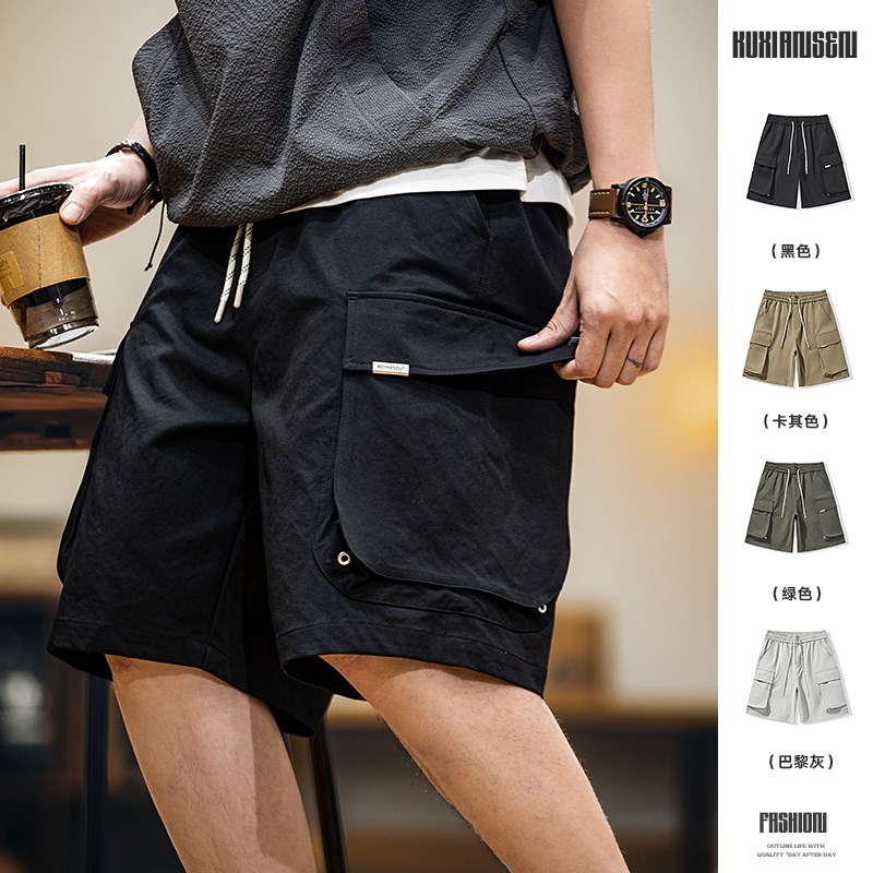 美式工装短裤男夏季2025新款大口袋宽松五分裤直筒运动休闲男裤子