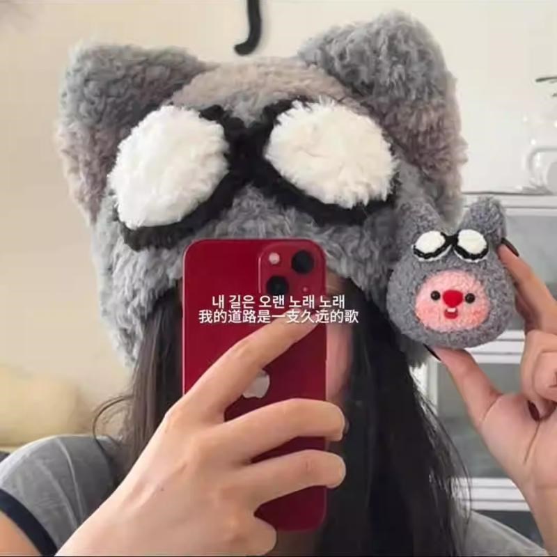 冬季帽子b女款编织材料包粗毛线毛绒帽子加厚保暖猫耳猫送朋友礼