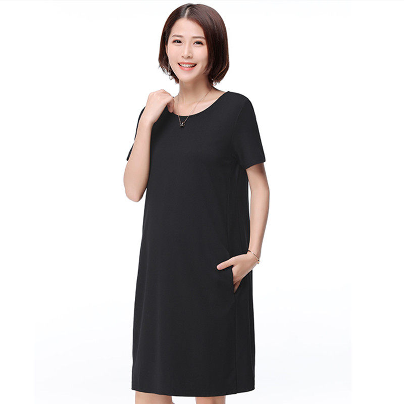 职业孕妇装夏季连衣裙2022新款纯棉A裙中长款宽松黑色短袖工作服