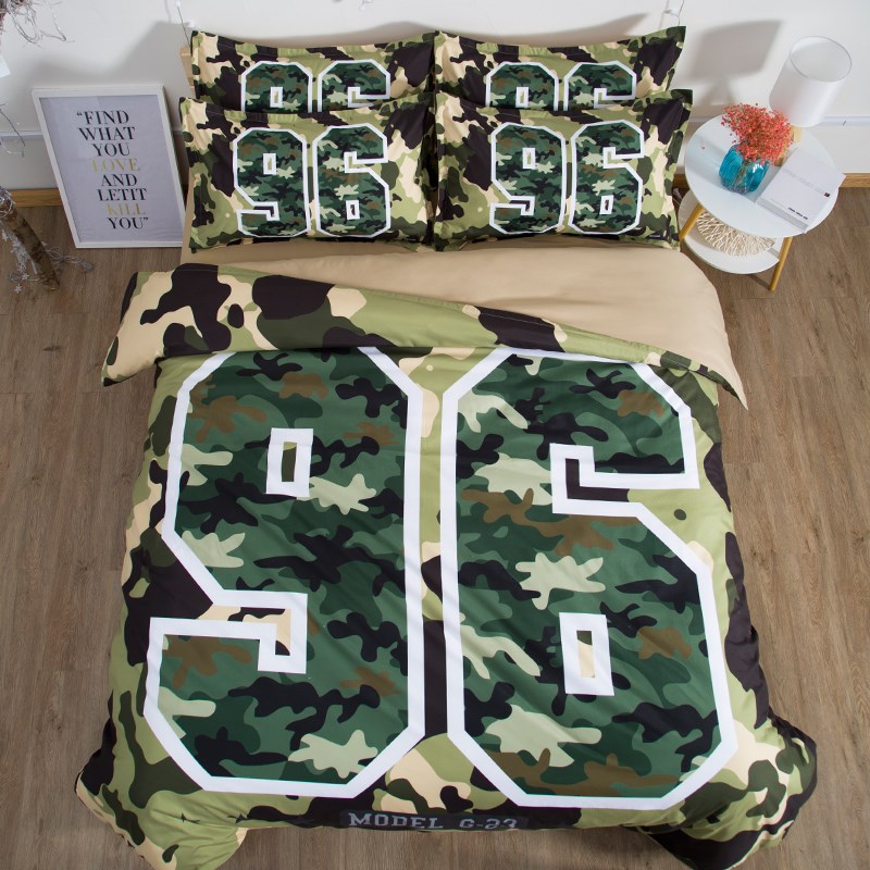 军旅风迷彩儿童床品四件套男士军绿色宿舍小床单磨毛三件套1.5米