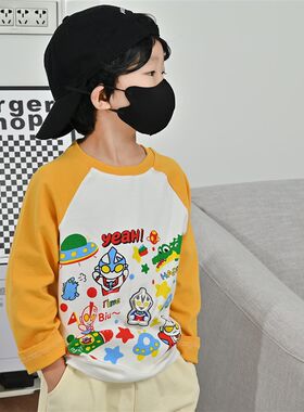 会亮灯!2022春秋男童长袖T恤卡通纯棉加厚磨毛打底衫儿童长t冬装