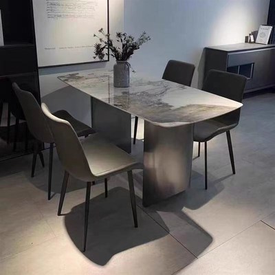 轻奢意式岩板餐桌椅餐桌现代组合简约家用小户型饭桌亮光长方形