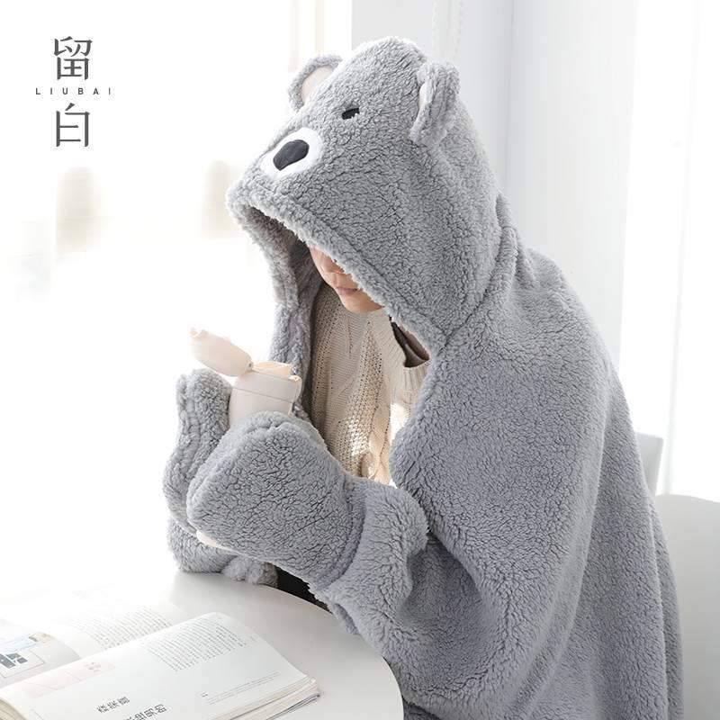 学生午休趴睡毯小学生睡觉披肩成人加厚披风斗篷毛毯空调中午被子