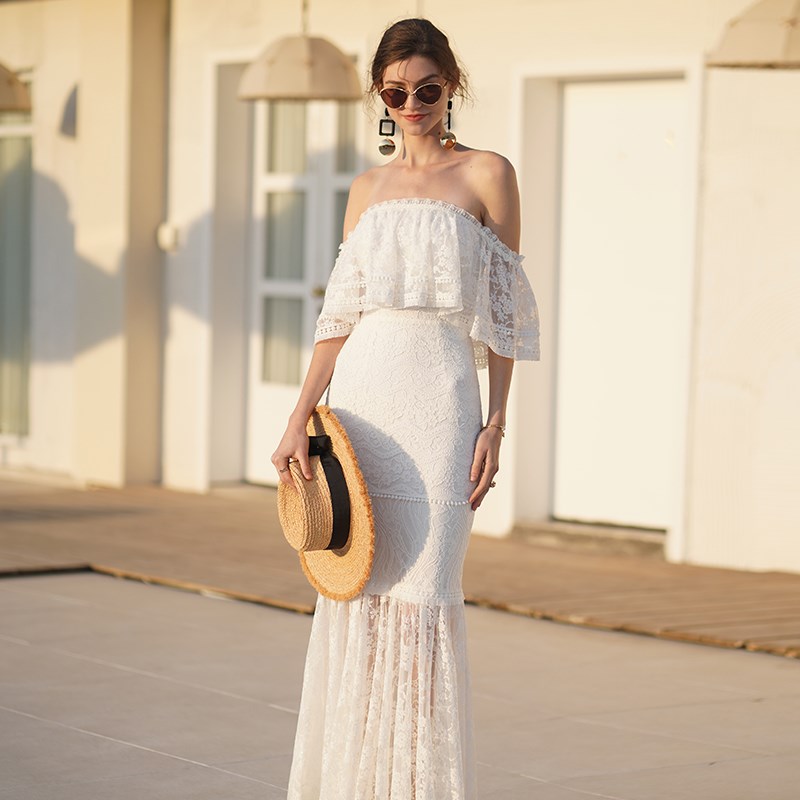 超仙女轻奢小礼服生日白色抹胸裙高端一字肩连衣裙旅拍法式轻婚纱