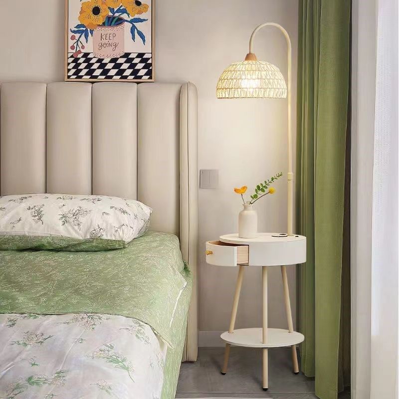 法式奶油风落地灯置物架藤编高颜值网红卧室床头柜抽屉一体灯茶几,家装灯饰光源,置物功能落地灯,淘宝优惠券,粉丝福利购,淘宝优惠卷