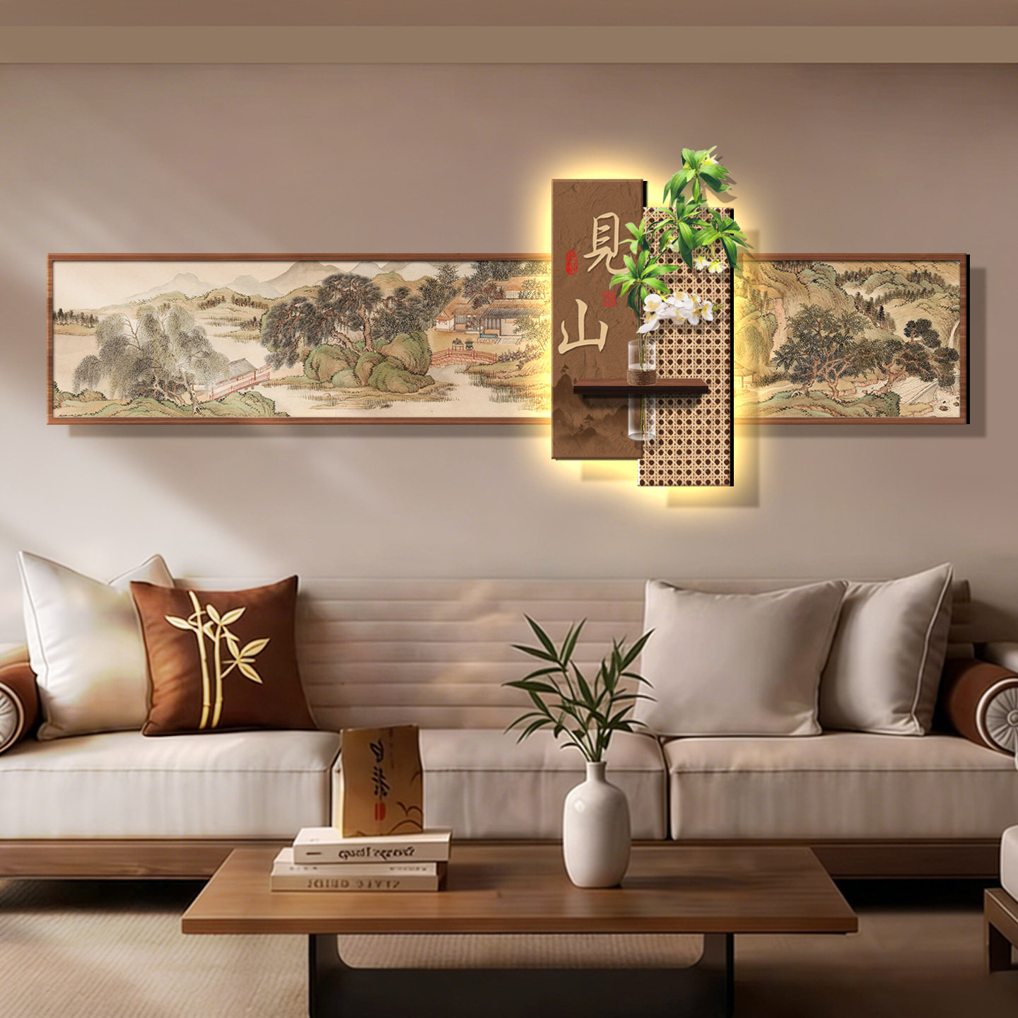 led带灯轻奢客厅装饰画立体晶瓷画沙发背景墙挂画现代高级感壁画