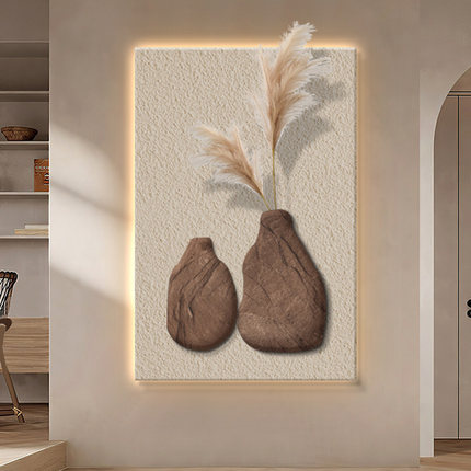 侘寂风立体实物砂岩画高级客厅沙发背景墙装饰画走廊过道餐厅挂画