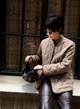 KOKO WANG秋冬新款天丝亚麻立领菱格系带时尚鹅绒外套N7335I08W45