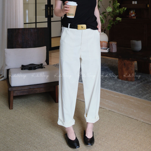 WANG 风前口袋直筒显瘦休闲裤 劳伦白裤 工装 N2446C17K44 夏季 KOKO